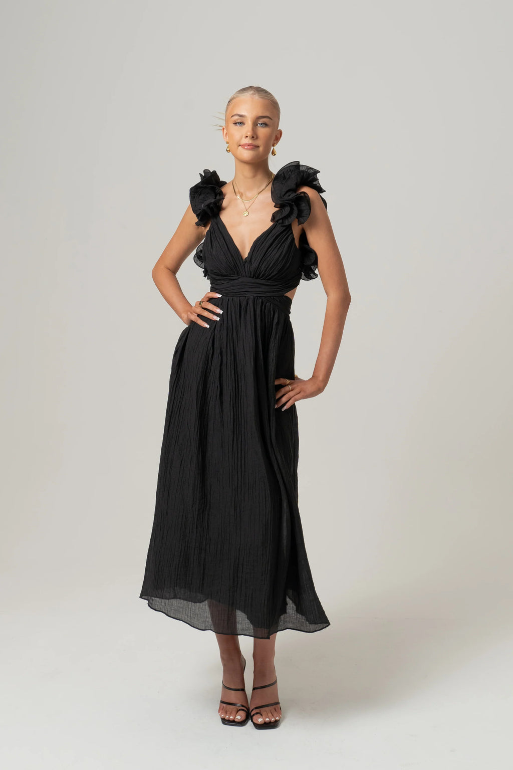 Tilly Ruffle Trim Midi Dress With Back Ties