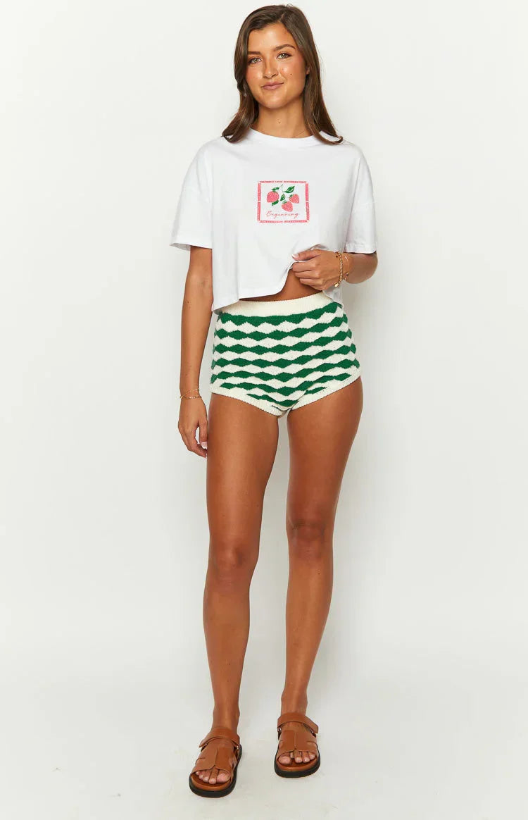 Sweet Stitches Green And White Shorts