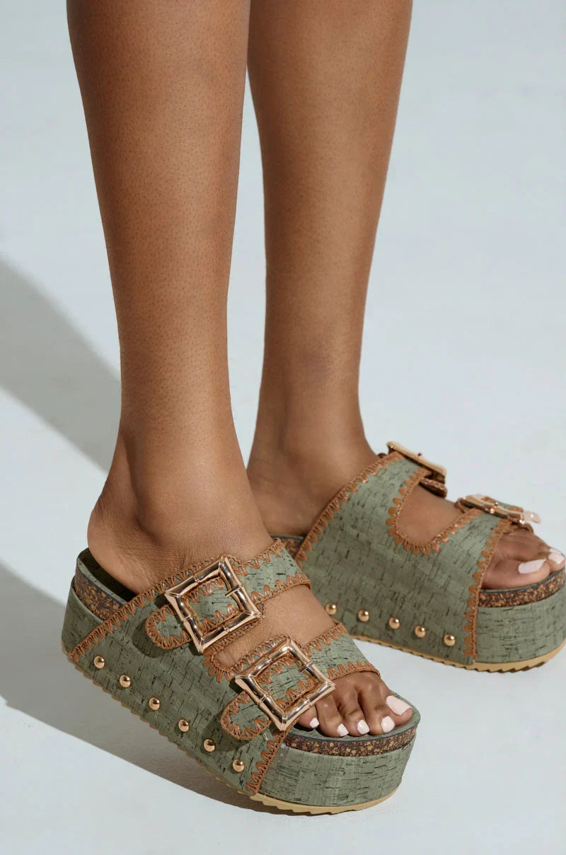 Azalea Wang Ohkay Olive Flatform Sandal
