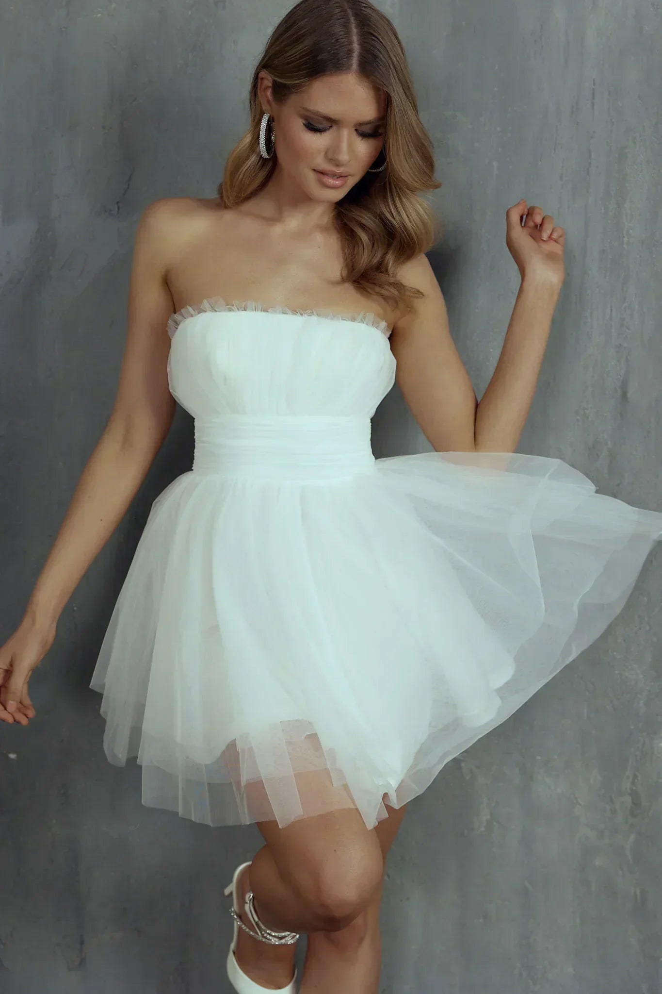 Fayette Strapless Mesh Mini Dress White