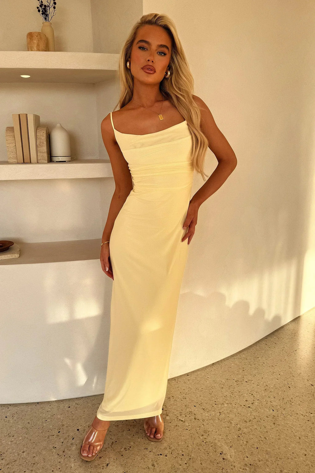 Nadine Lace-Up Back Maxi Dress - Yellow