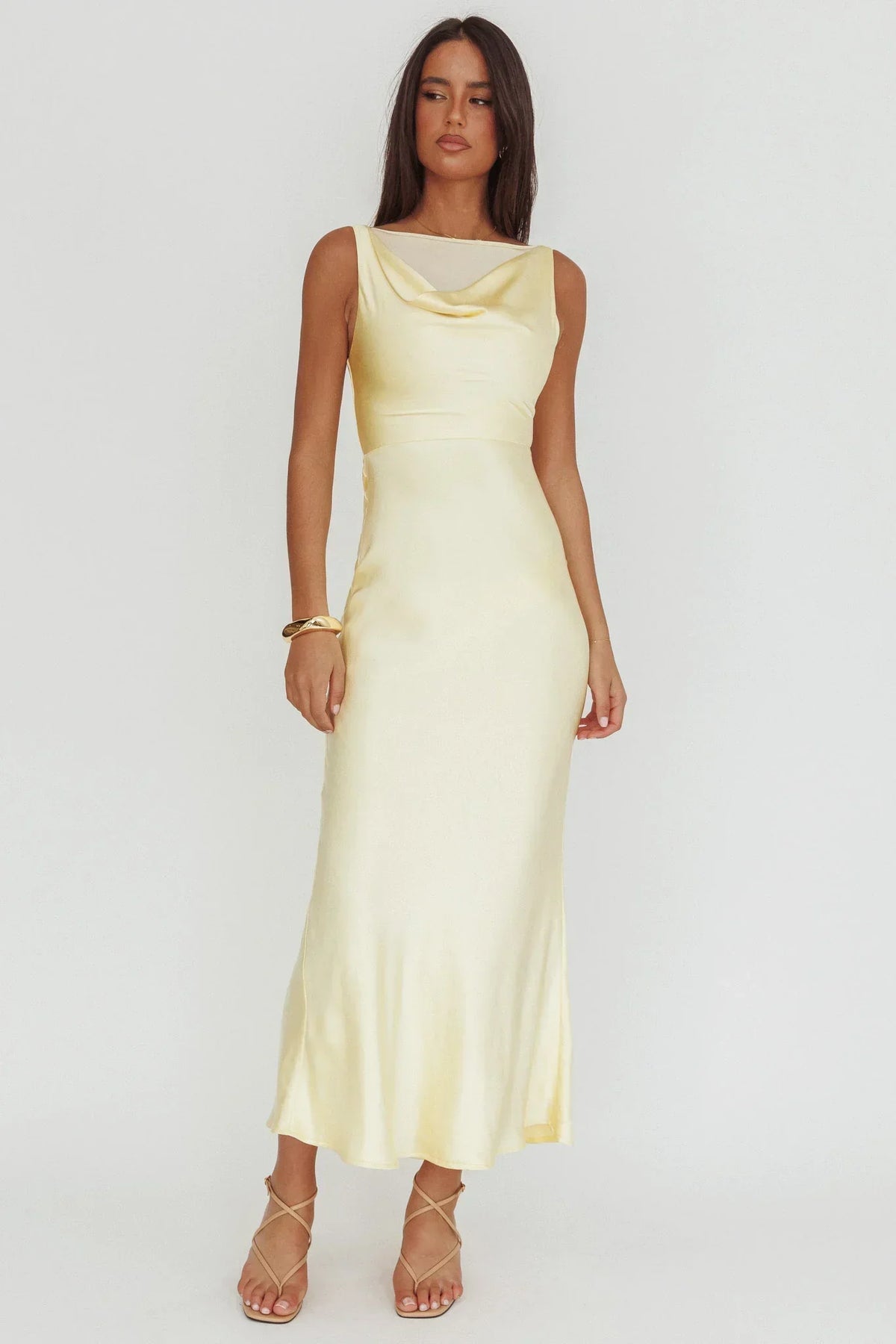 Venus Rising Sleeveless Cowl Neck Maxi Dress Butter