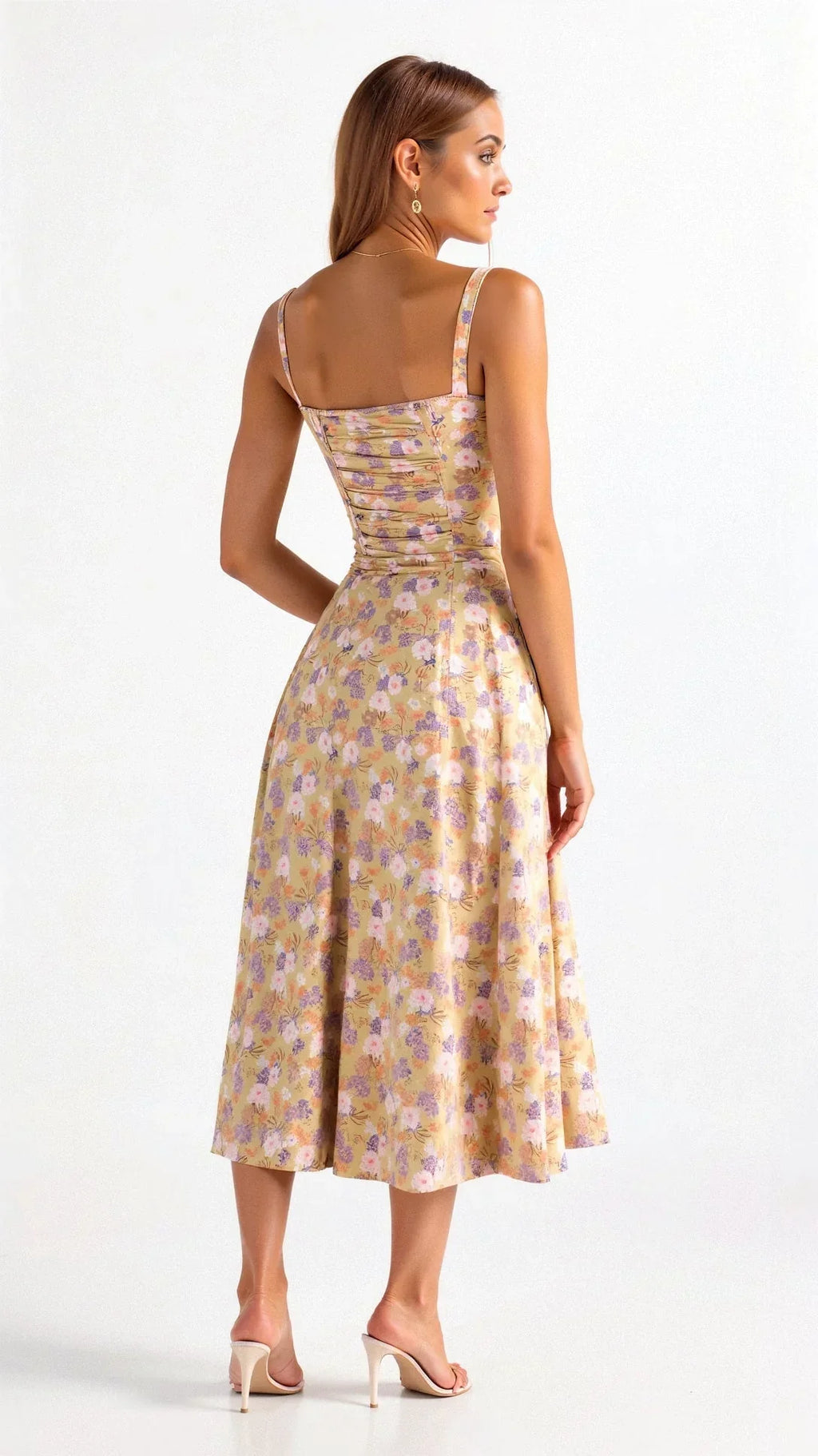 Corset Midi Dress – Tailored Waist And Flowing Skirt