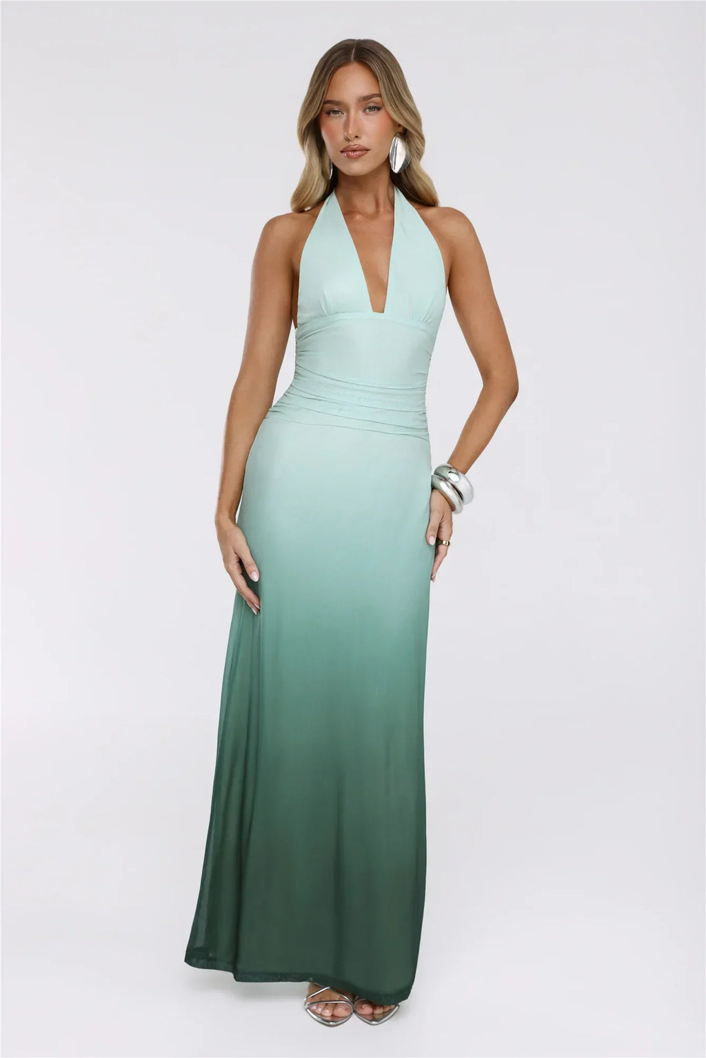 Pretty Feels Right Halter Mesh Maxi Dress Green