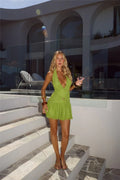 Spellbound Beauty Halter Mini Dress Green