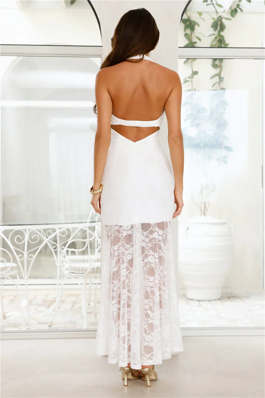 Enchanted Romance Halter Lace Maxi Dress White