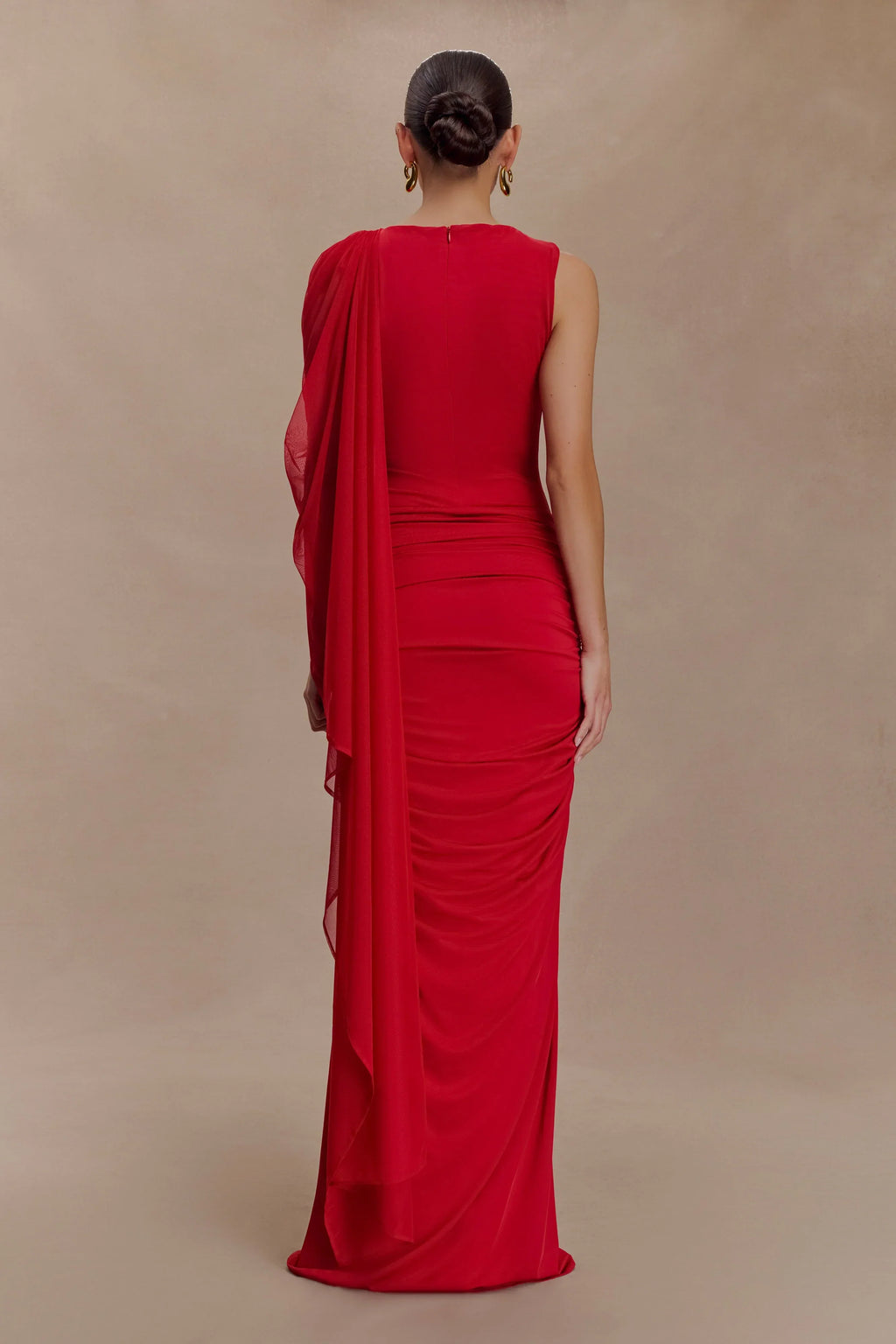 Amandine Ruched Slinky Maxi Dress - Ruby