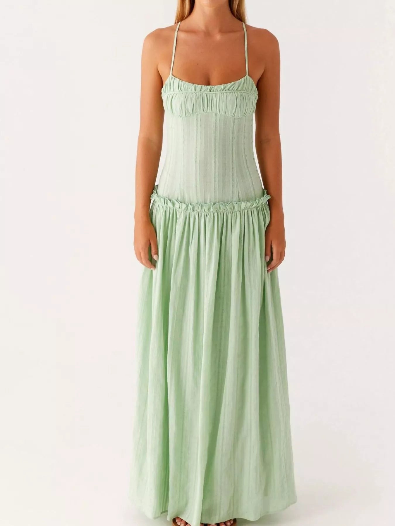 Frill Spaghetti Strap Maxi Dress