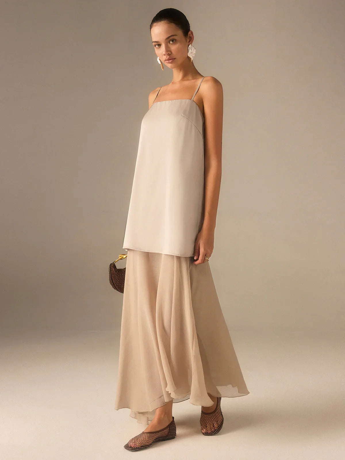2 In 1 Semi-Sheer Chiffon Cami Maxi Dress