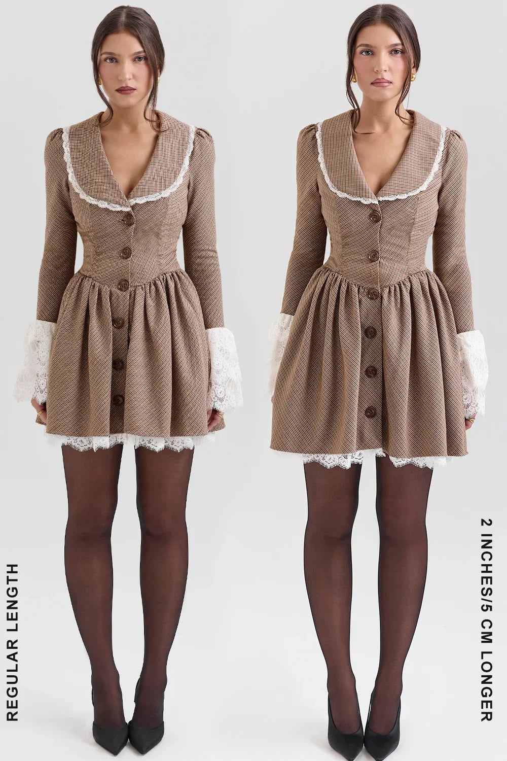 Sable-Brown Puppytooth Check Mini Dress - Sale