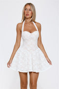 Delicate Daydream Halter Lace Mini Dress White
