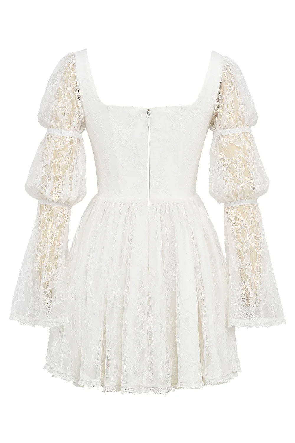 White Lace Puff Sleeve Mini Dress