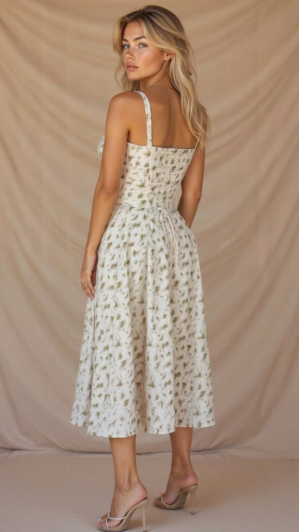 Corset Midi Dress – Tailored Waist And Flowing Skirt
