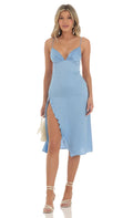 Crepe Satin Midi Dress in Sky Blue