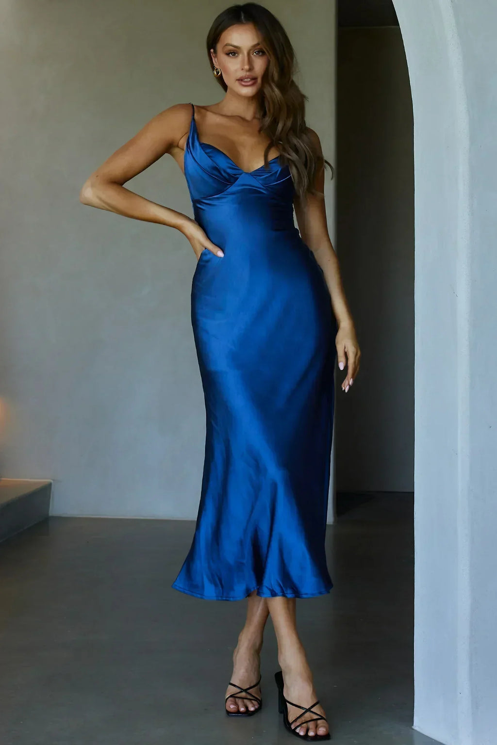 Infinity Pintuck Bust Maxi Dress Navy