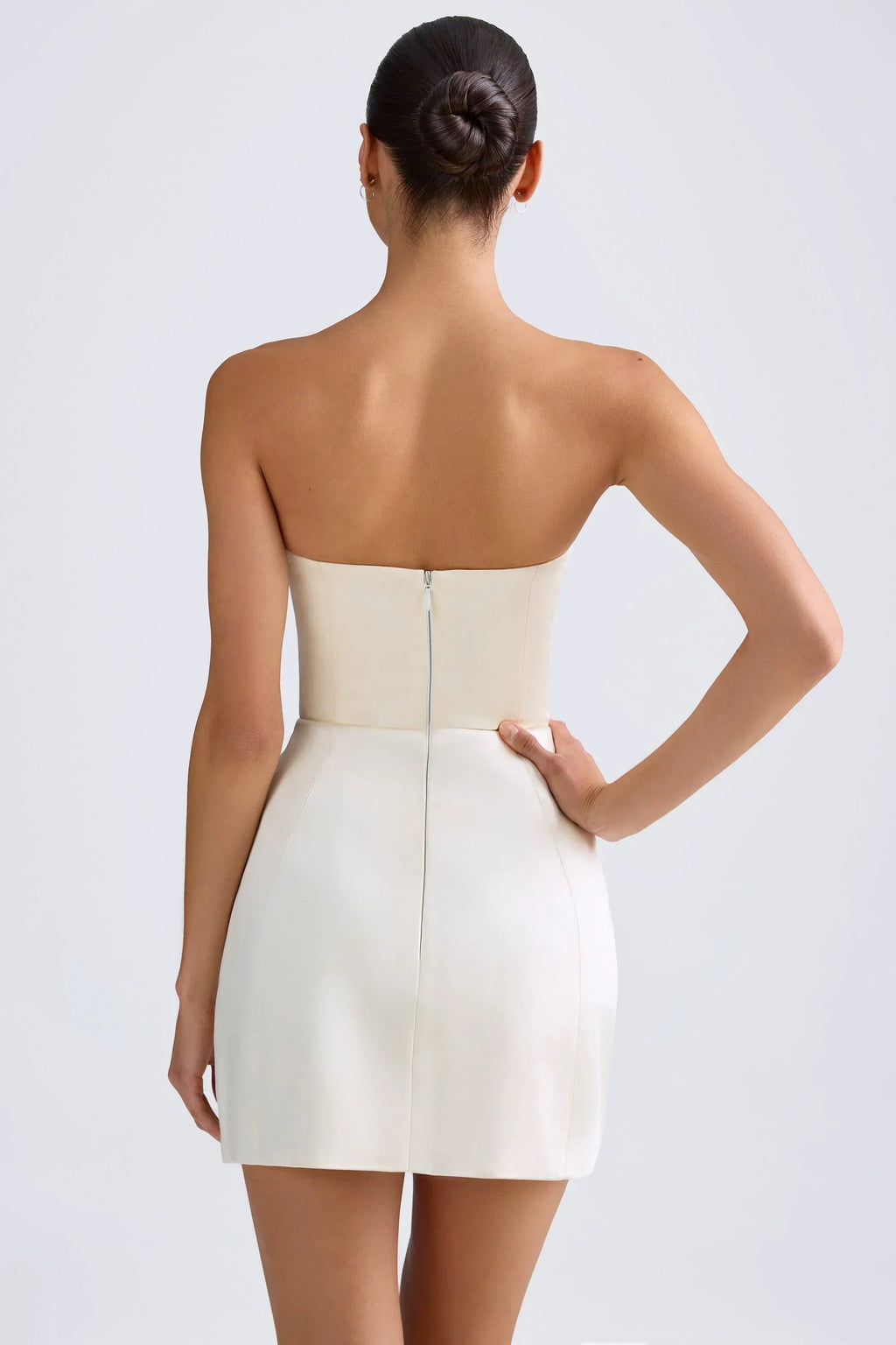 Bandeau Structured Tulip Mini Dress In Ivory
