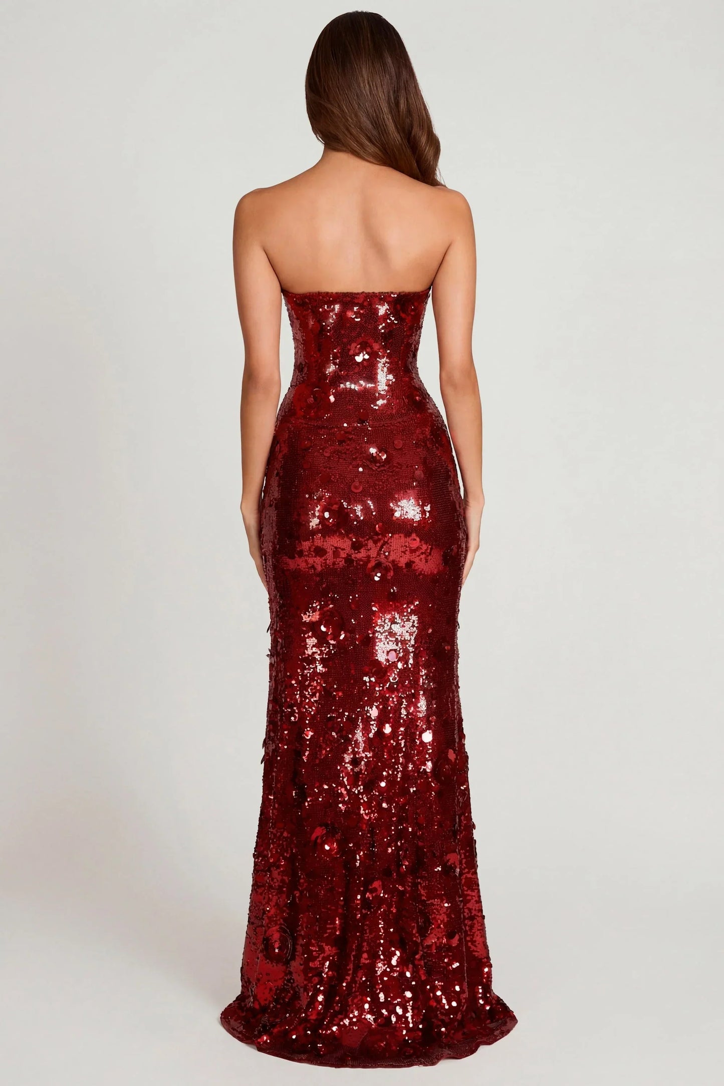 3D Embellished Bandeau Maxi Dress In Red