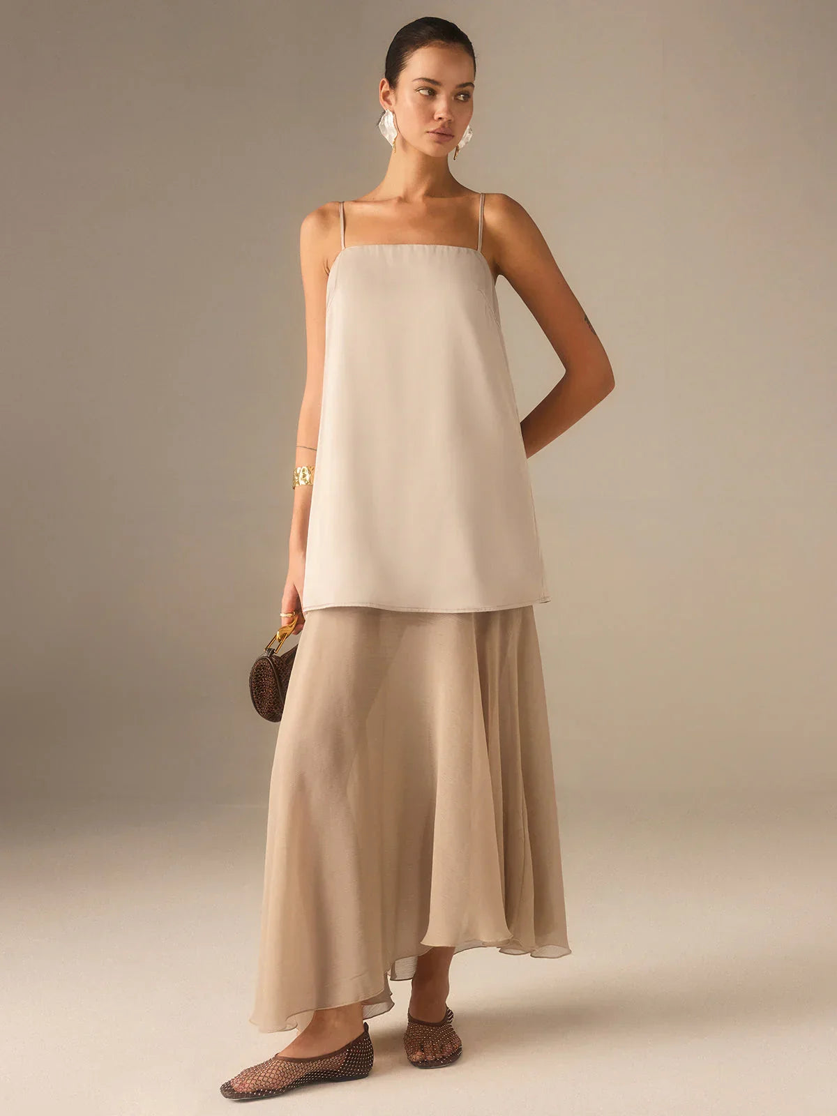 2 In 1 Semi-Sheer Chiffon Cami Maxi Dress