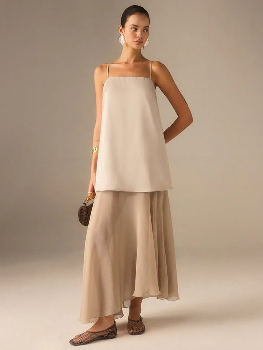2 In 1 Semi-Sheer Chiffon Cami Maxi Dress