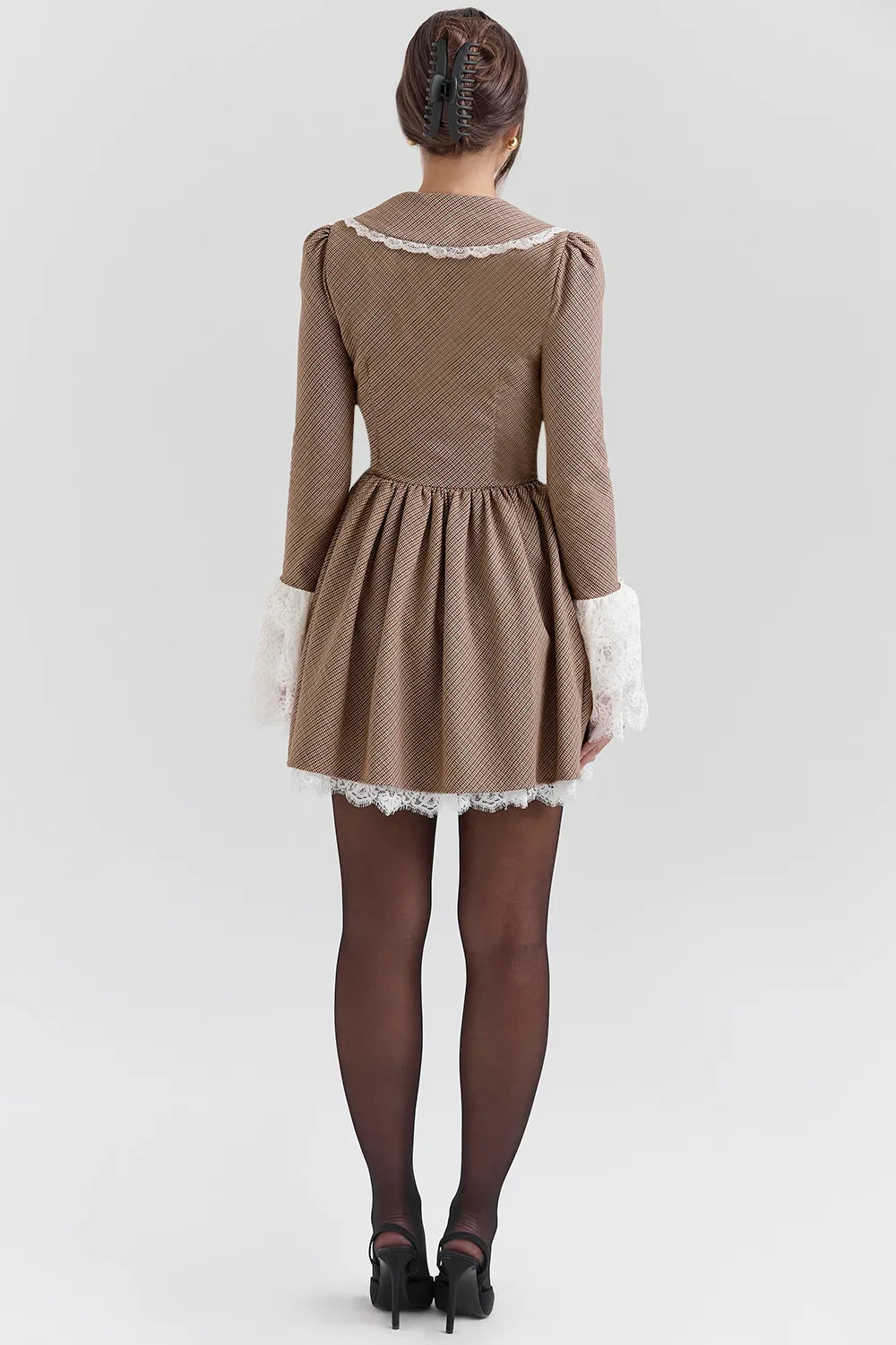 Sable-Brown Puppytooth Check Mini Dress - Sale