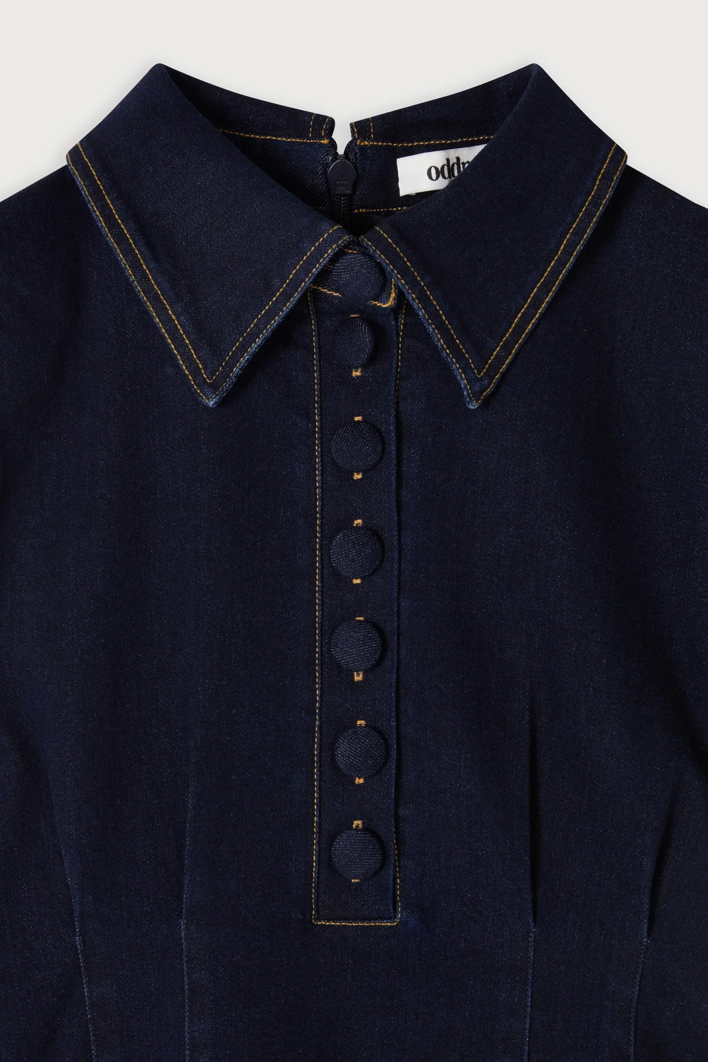 Cotton Mix Denim Collared Mini Dress