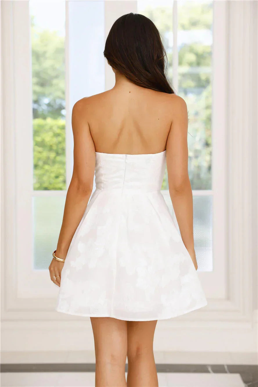 Midnight Shimmer Strapless Mini Dress White