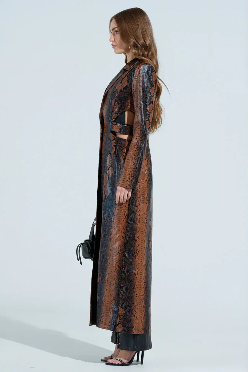 More Life Cutout Faux Leather Trench
