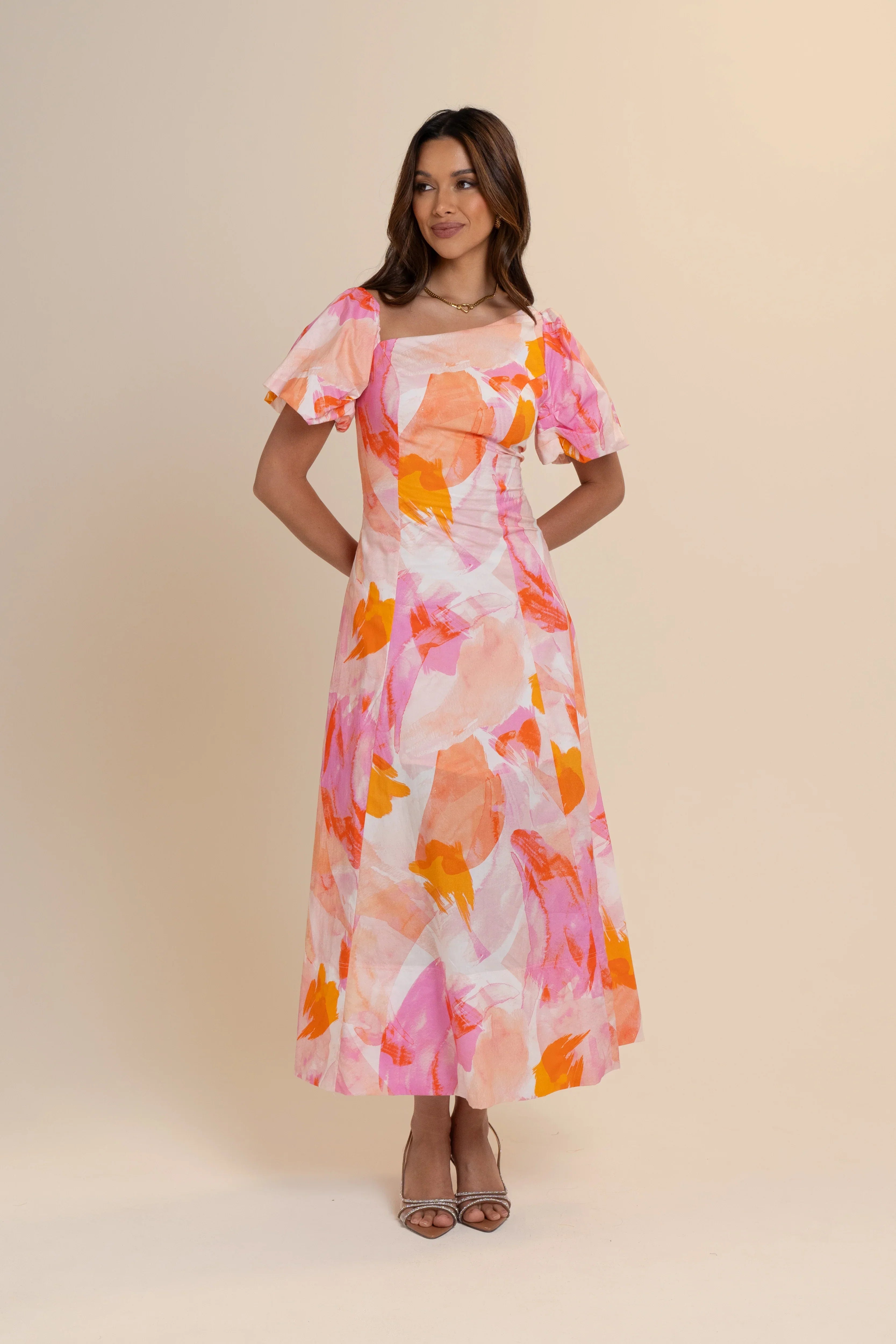 Jessica Drop Shoulder Puff Sleeve Midi Dress