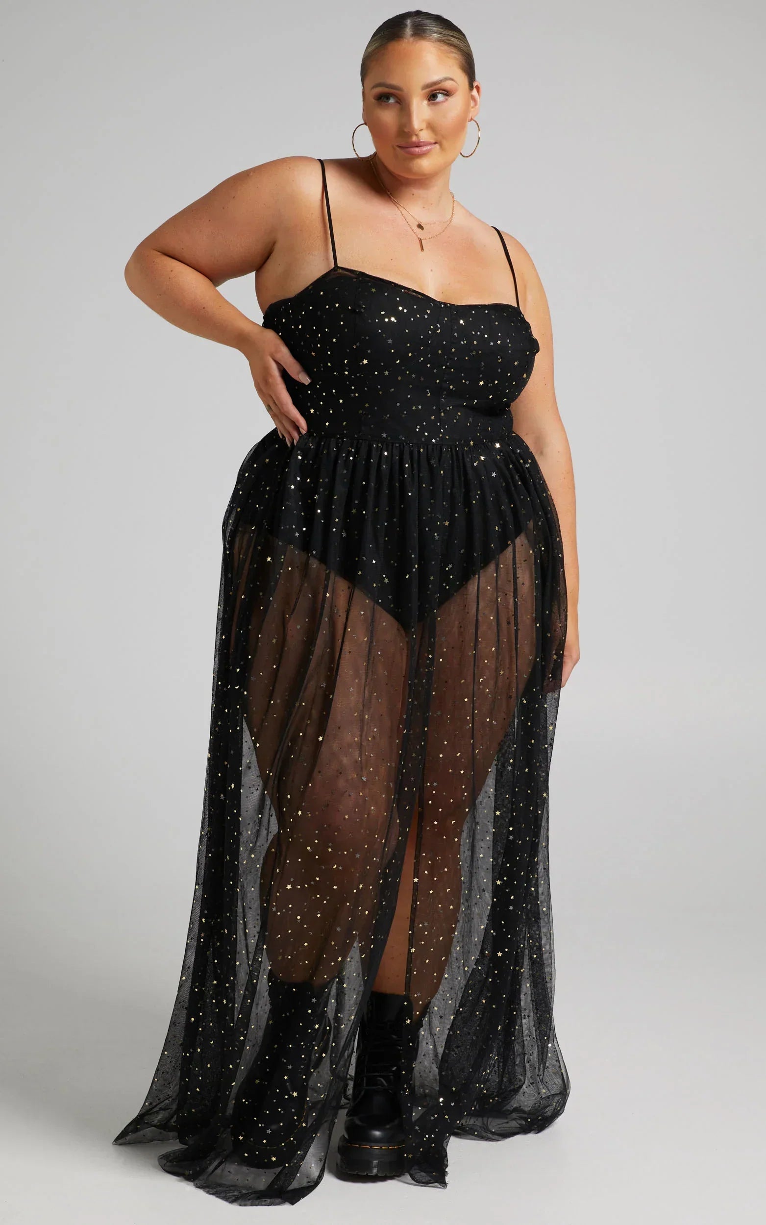 Stunning View Maxi Dress - Bodice Sheer Dress In Black Mesh