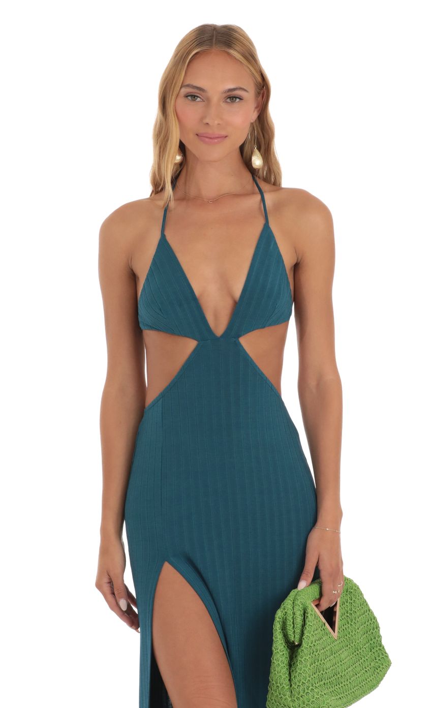 Striped Bikini Cutout Maxi Dress in Blue