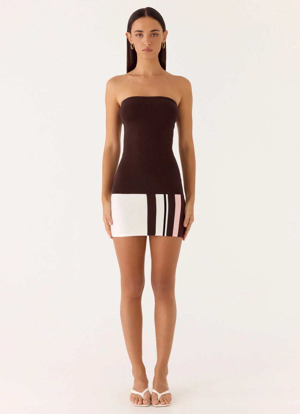 Straight Lines Knit Mini Dress Brown