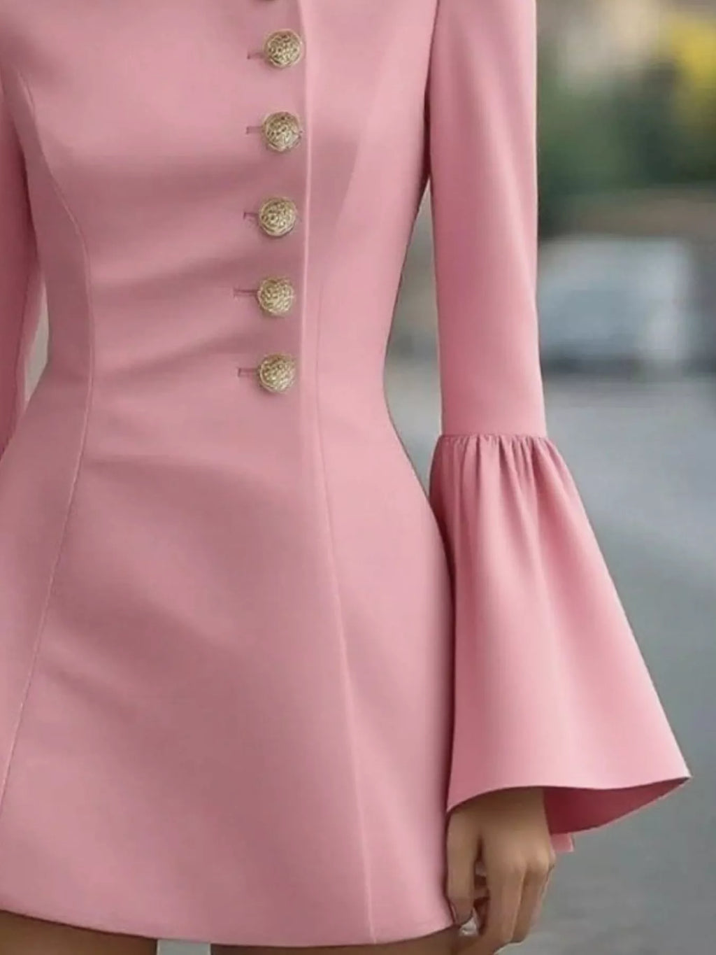 Bell Sleeve Mini Dress With Front Button