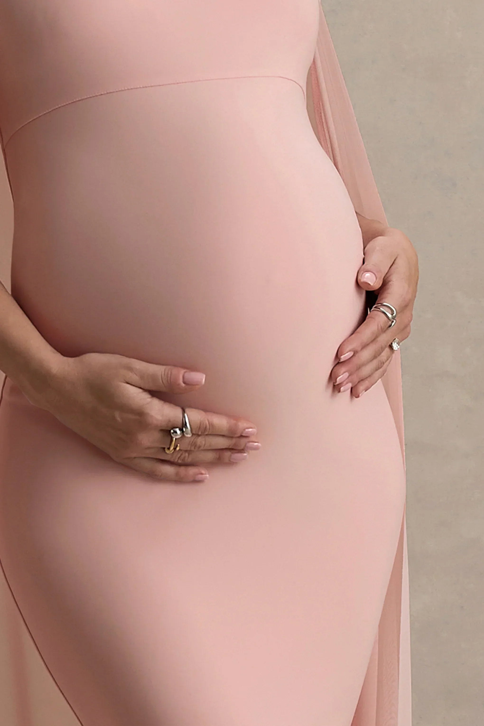Currant | Pink Crew-Neck Maternity Maxi Dress With Cape
