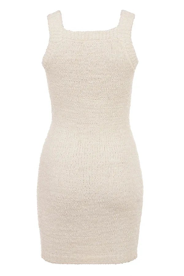 Zaira-Cream Chenille Knit Mini Dress