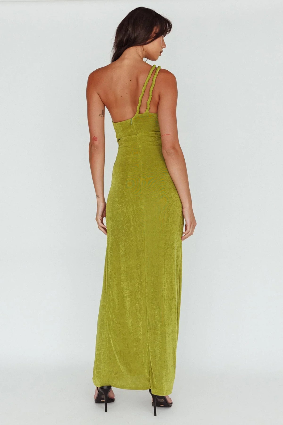 Kiah Twist Accent Thigh Split Midi Dress Moss