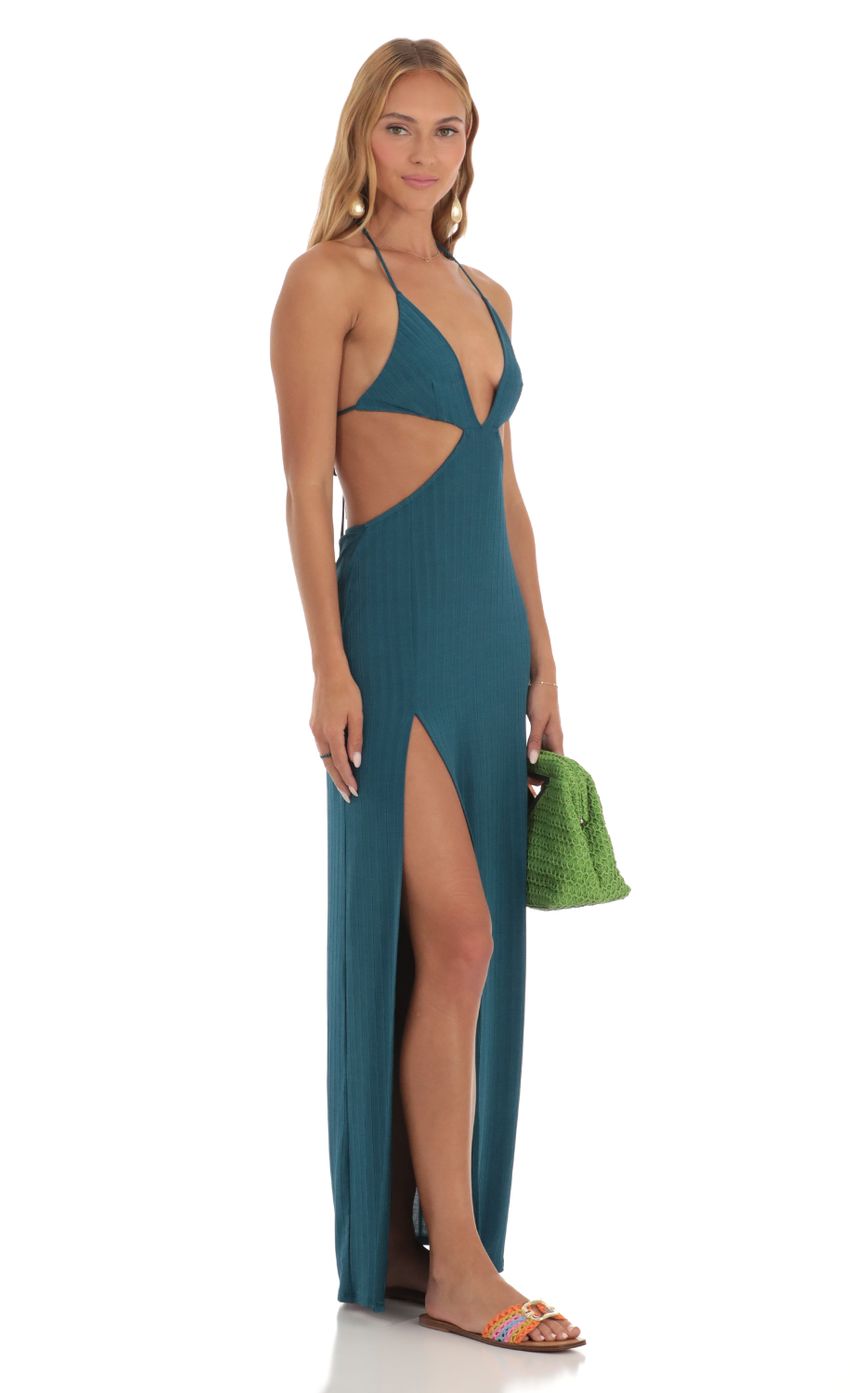 Striped Bikini Cutout Maxi Dress in Blue