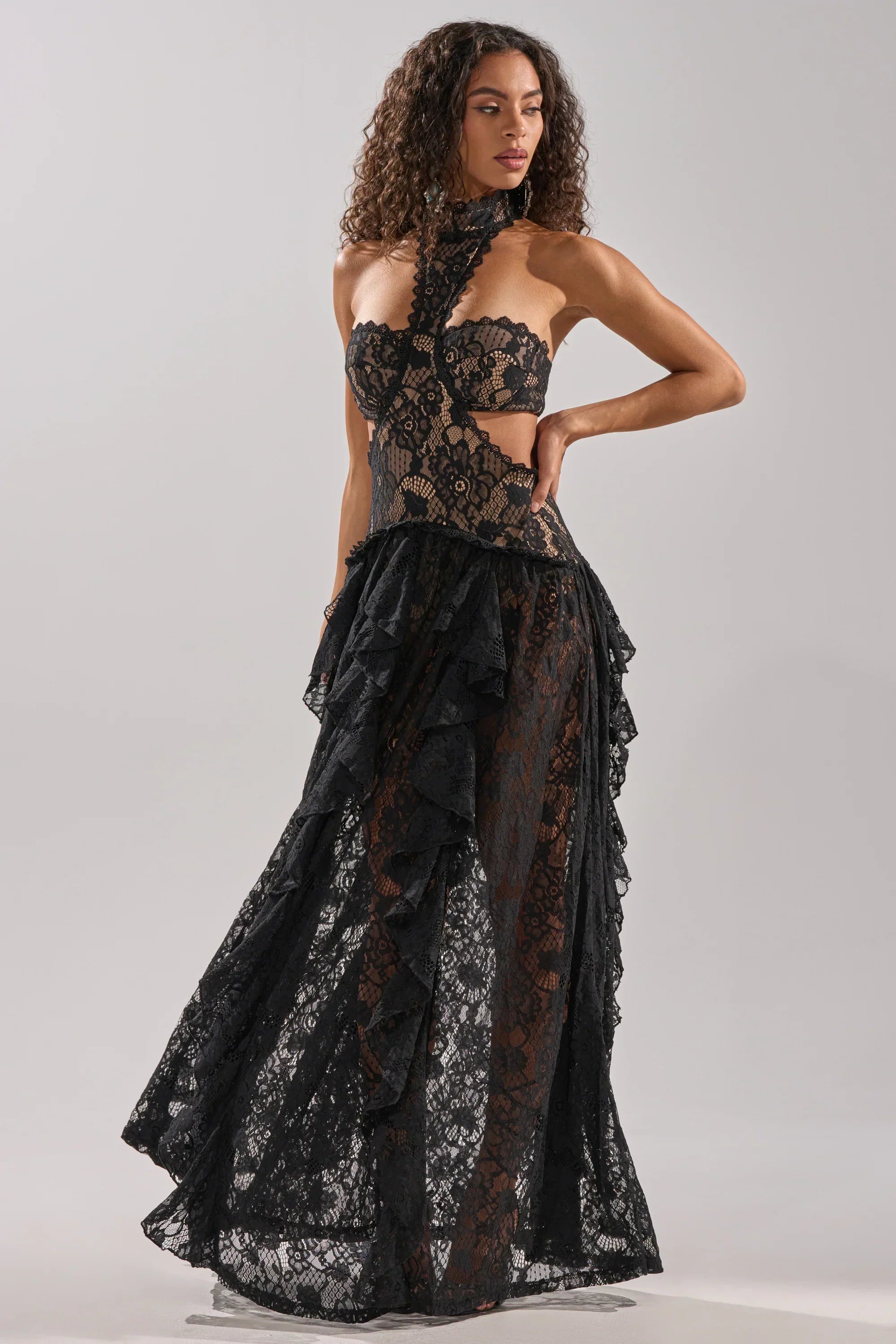 Kyla Lace Maxi Dress In Black