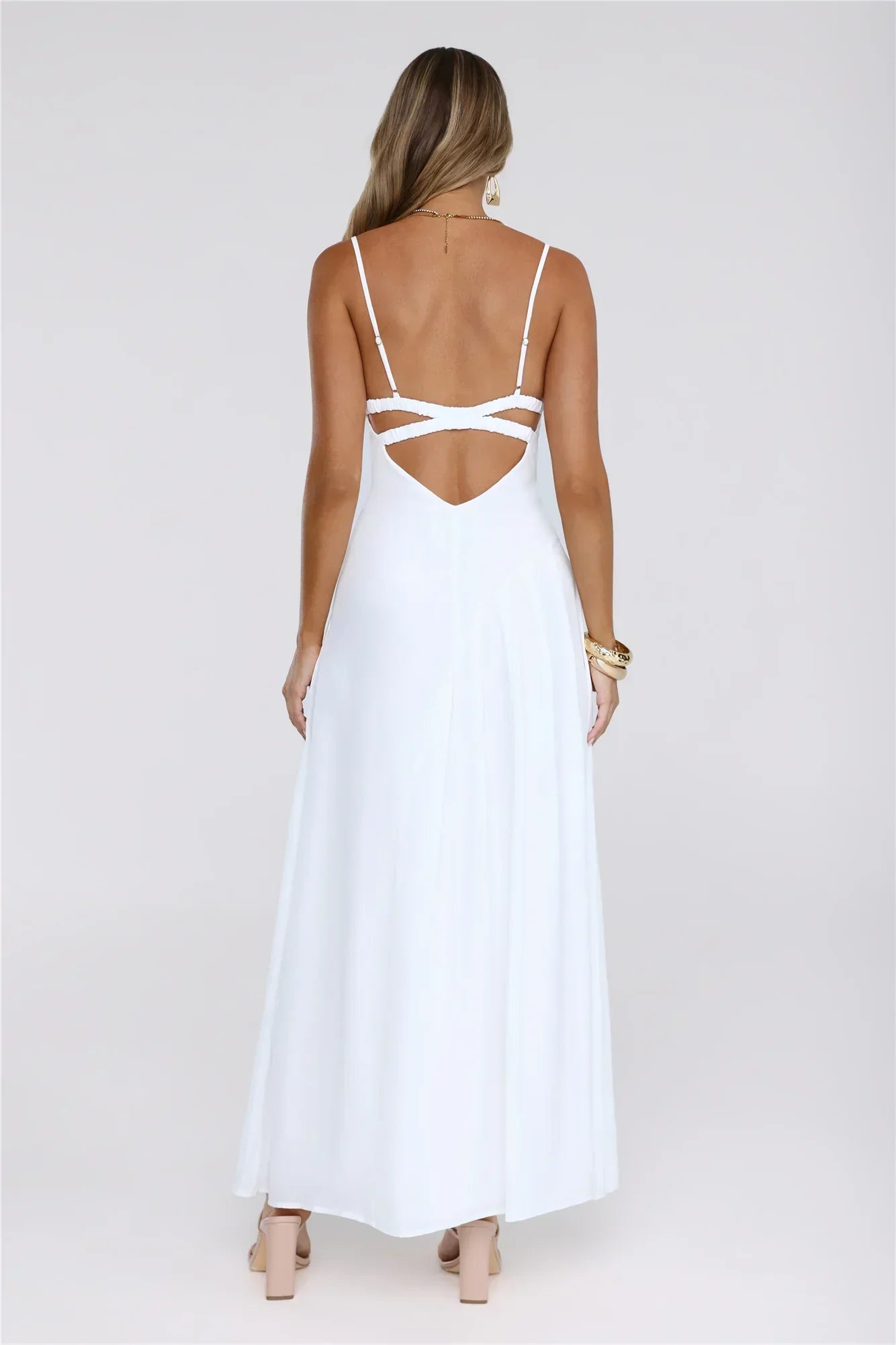 Gilded Whisper Maxi Dress White