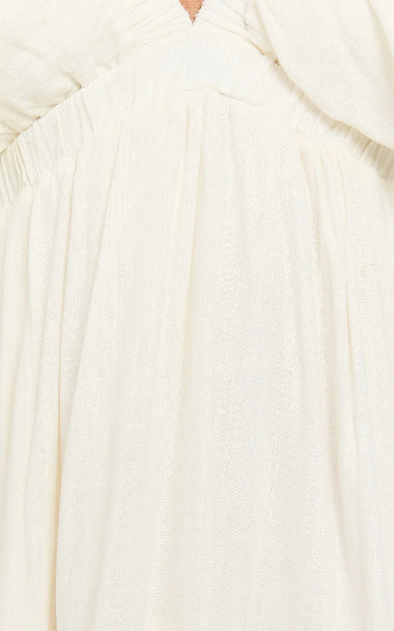Lyrad Midi Dress - Linen Empire Waist Textured Dress in White