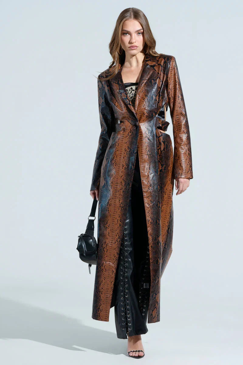 More Life Cutout Faux Leather Trench