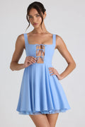 Tie-Detail A-Line Micro Mini Dress In Sky Blue