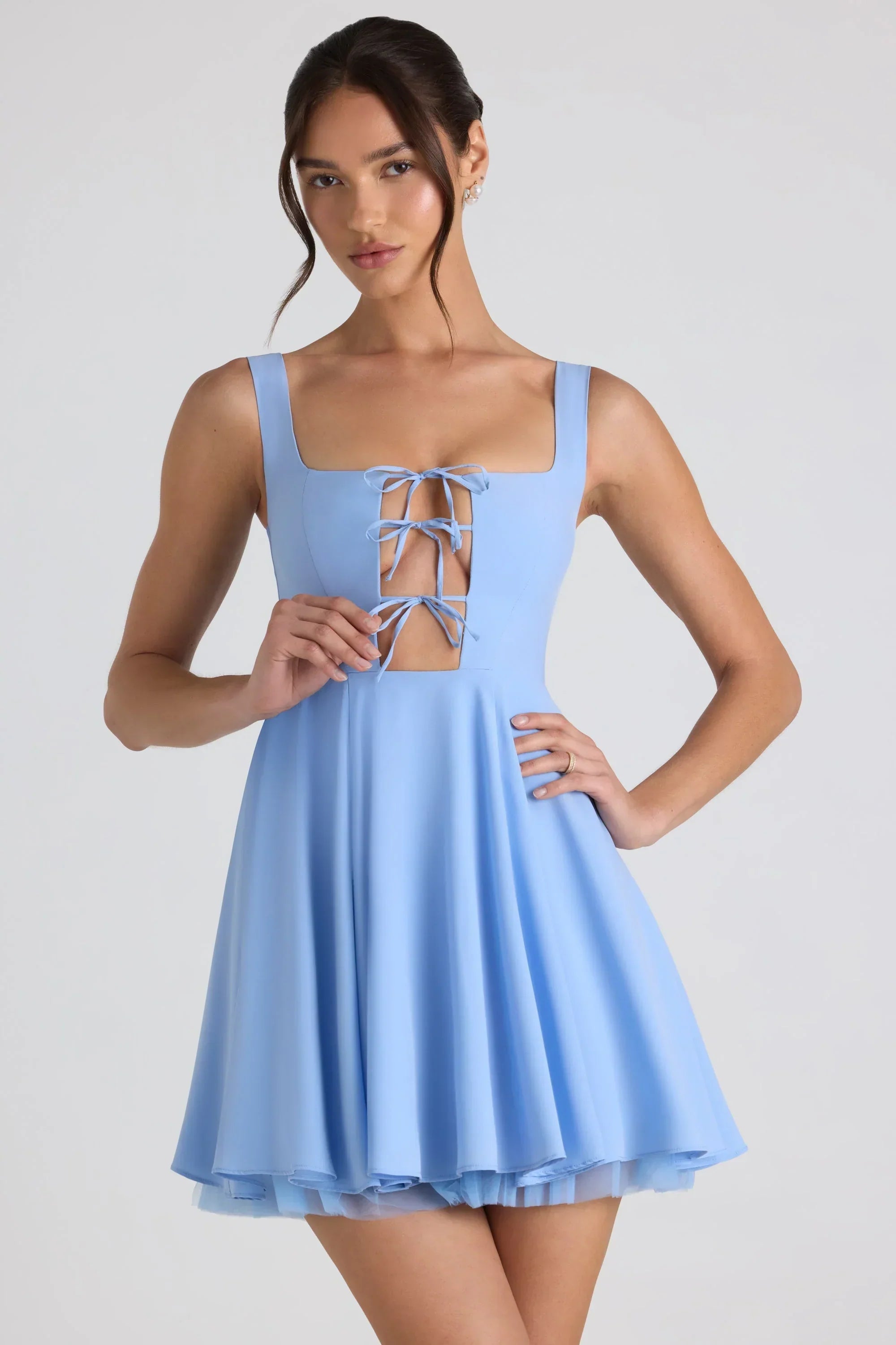 Tie-Detail A-Line Micro Mini Dress In Sky Blue