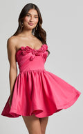 Angeletta Mini Dress - Sweetheart Rosette Detail Fit & Flare In Pink