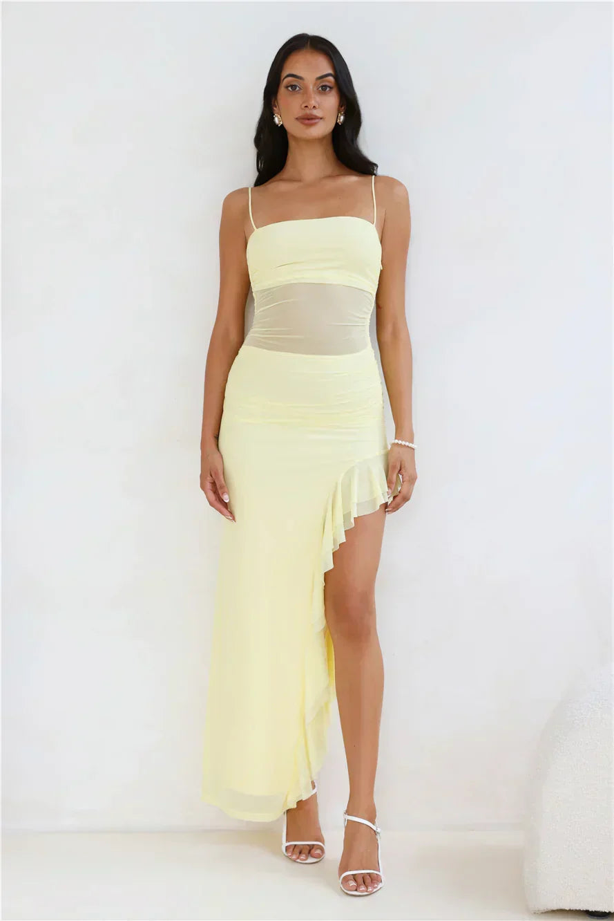 Golden Embrace Mesh Maxi Dress