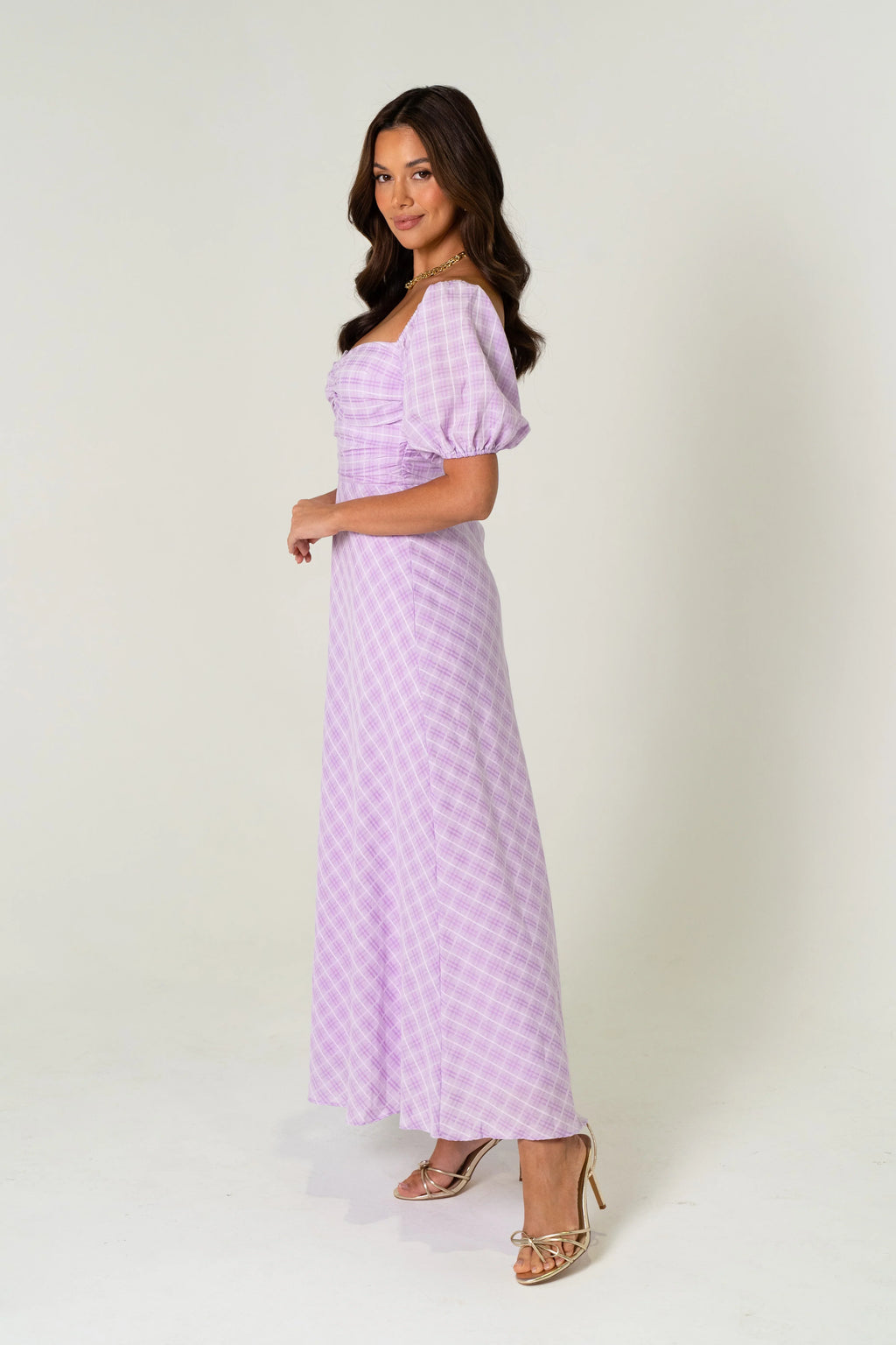Cassandra Soft Lilac Gingham Maxi Dress