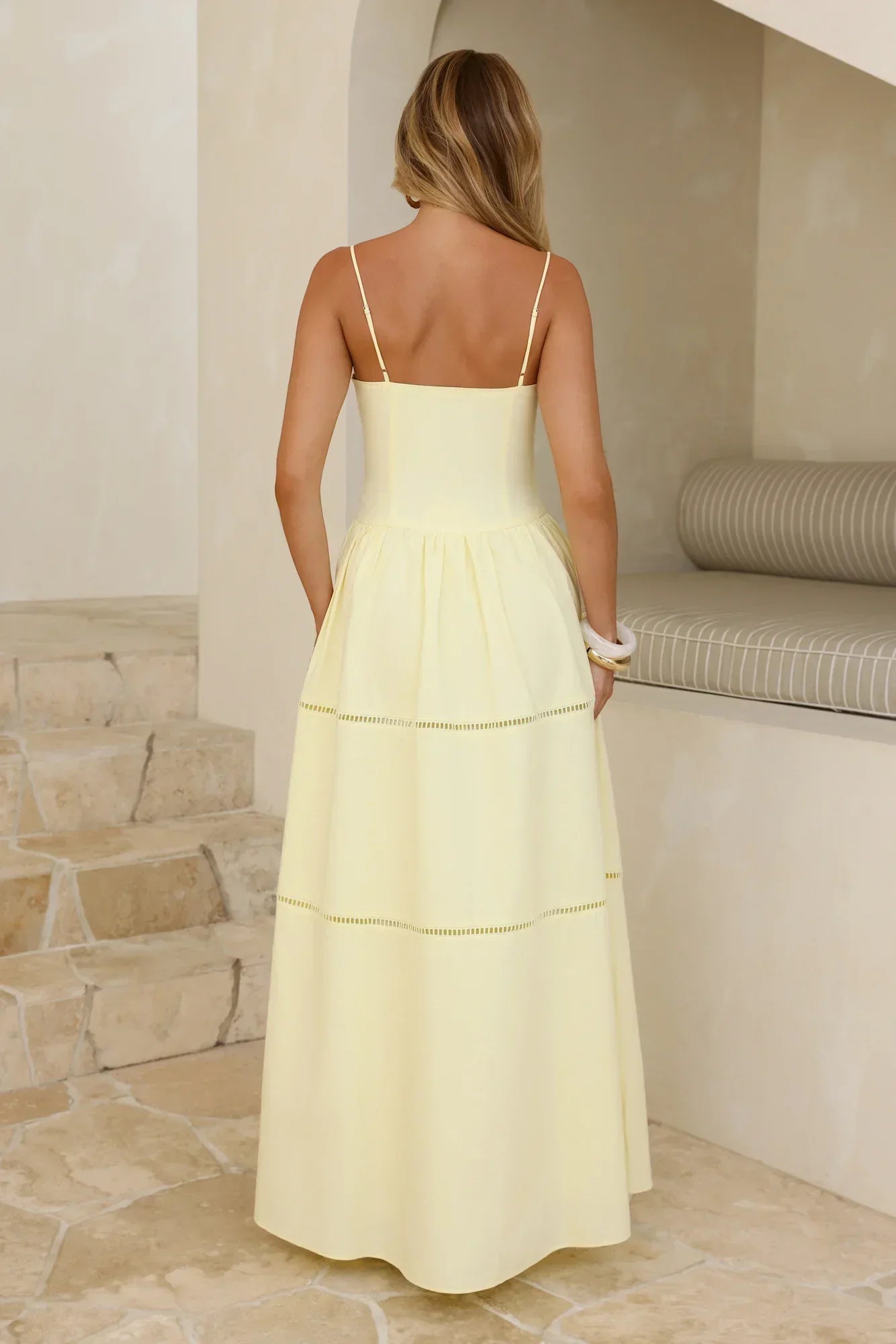 Sunny Day Embroidered Tiered Maxi Dress Yellow
