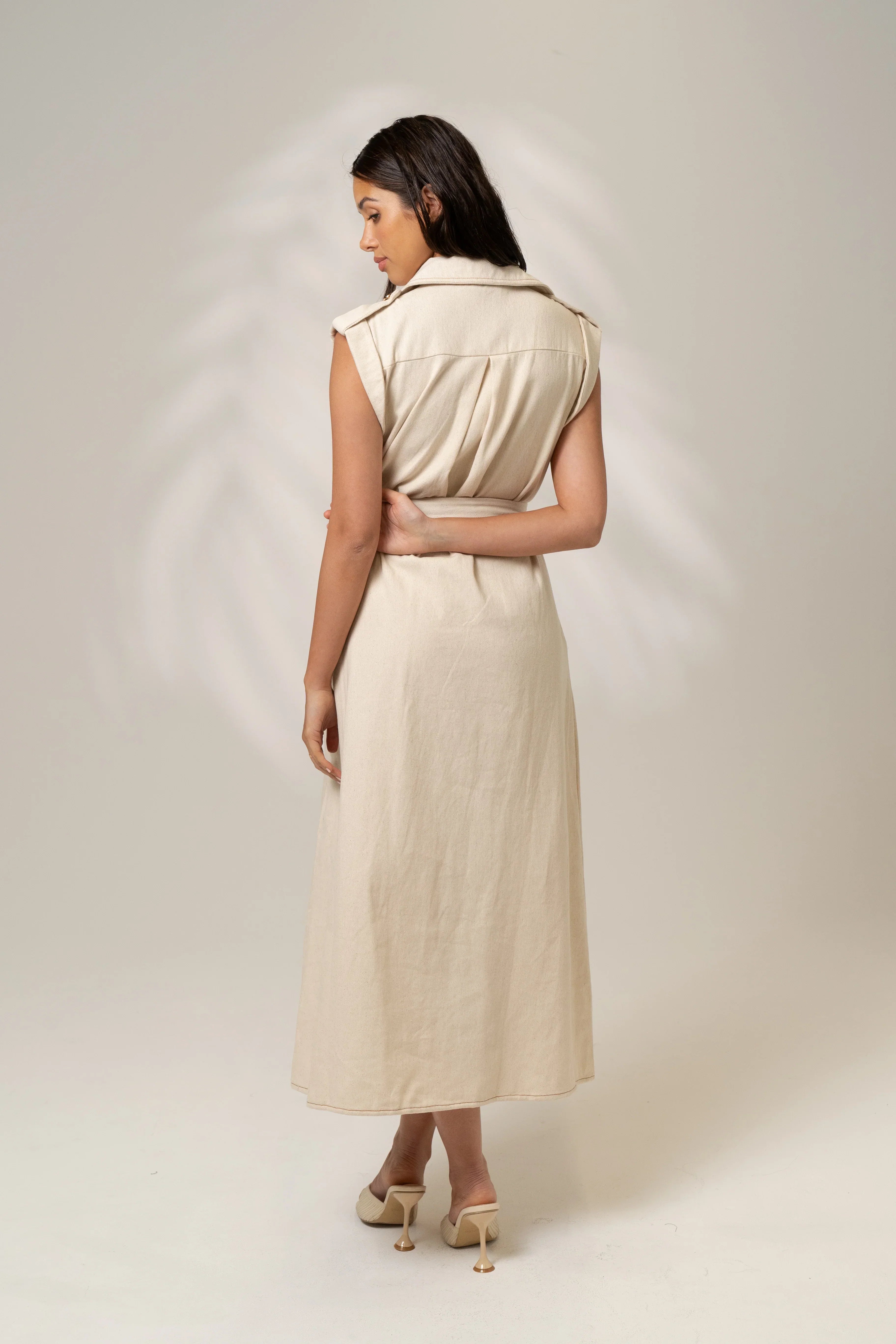 Estelle Cream Midi Dress With Detachable Waist Belt