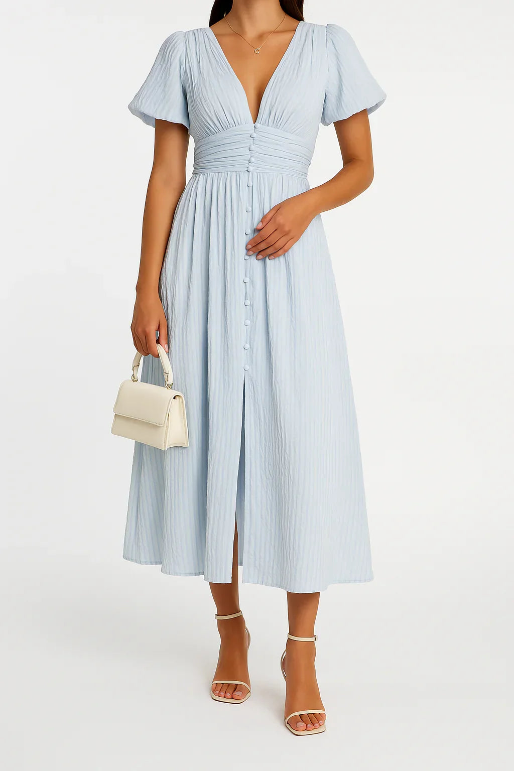 Elegant Button-Front Flowy Maxi Dress For Women