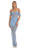 Mesh Corset Maxi Dress in Blue