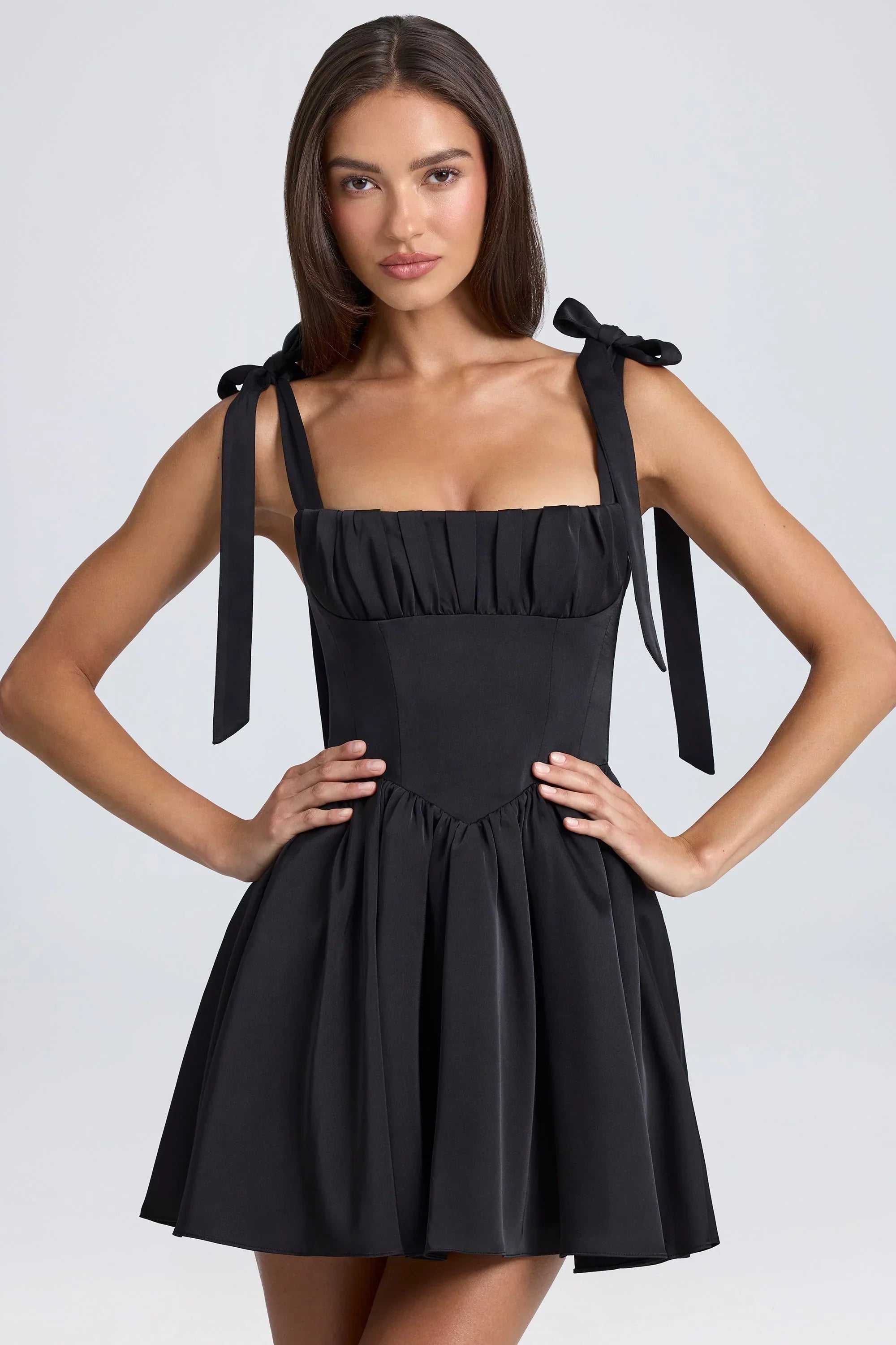 Draped Corset Mini Dress In Black